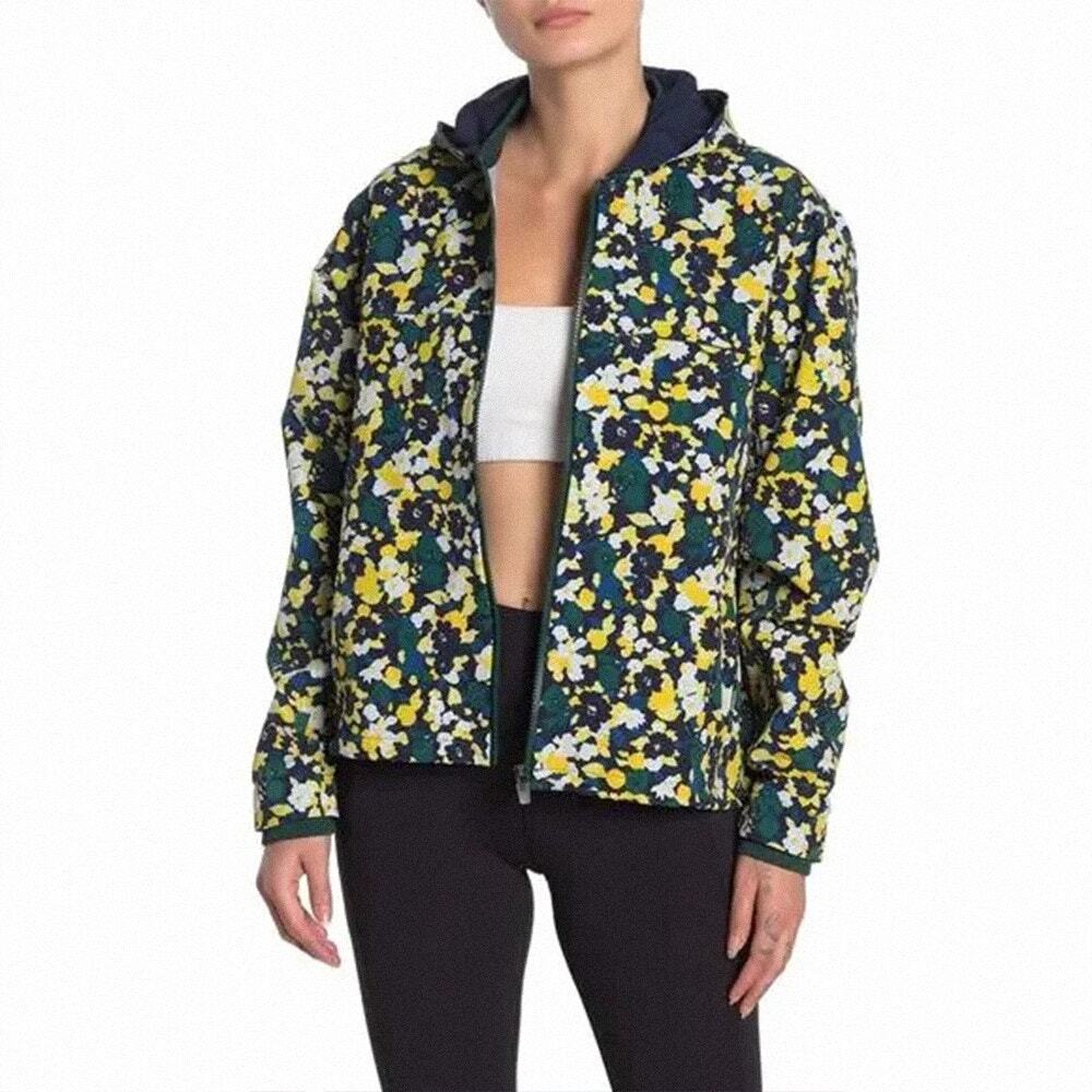 Outdoor Voices RecTrek Hoodie Jacket Mineral Bloom Floral Blue Green Size Small